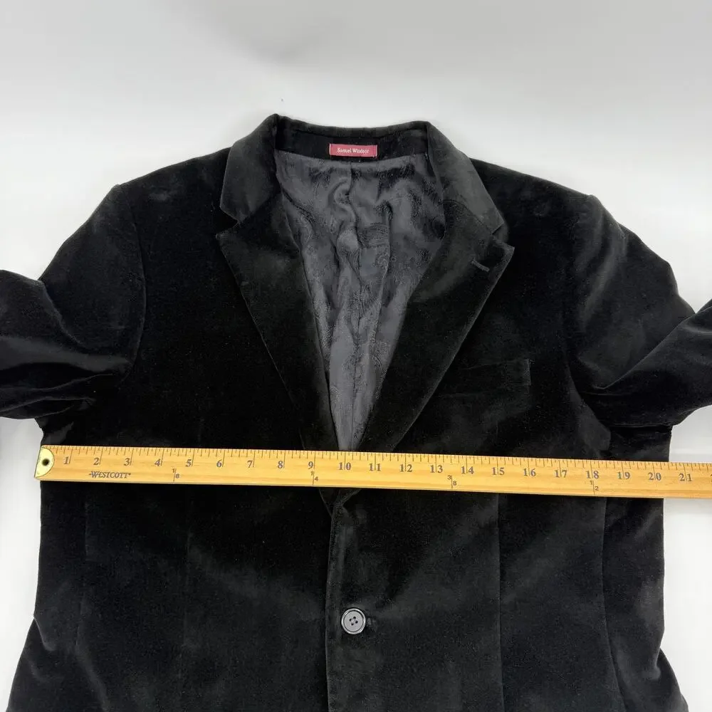 SAMUEL WINDSOR Mens Velvet Single Button Blazer Size 38S Black Regency Jacket